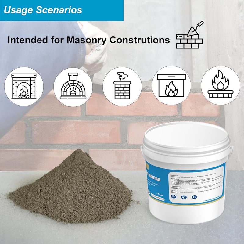 SOLIDLAND Refractory Mortar - 3.5 LBS Masonry & FireBrick Refractory Cement - 3056°F High Temperature Fireproof Dry Mix - for Kilns, Firepit, Fireplaces, Chimneys and More - Image 3